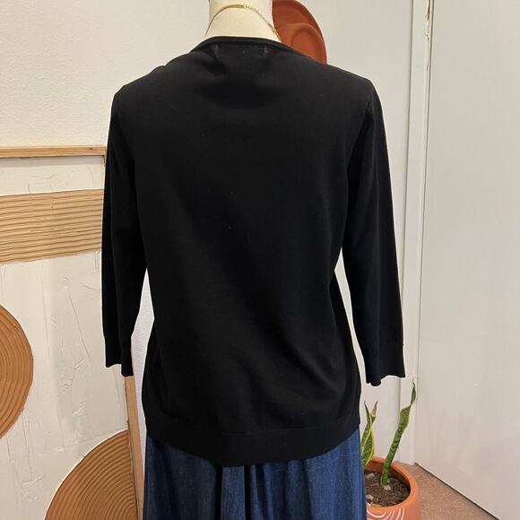 August Silk Black Soft Embellished Floral Detail Button Front Cardigan Sweater - Picture 5 of 12